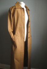 VINTAGE LEATHER TRENCH COAT 12 14 camel tan long full length caramel maxi duster