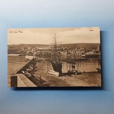 St Ives Cornwall Postcard C1920 Real Photo Working Tall Ship Quayside