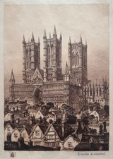 LINCOLN CATHEDRAL -Antique Etching by Charles Brooke Bird - Early 20C