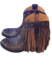 STETSON -  LILA - Sz. 8 - Long Fringe Ankle Boots, Handmade