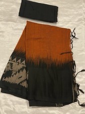 Indian woman Heavy Linen Jamdhani Cotton Sari saree  Wedding Party Big Border