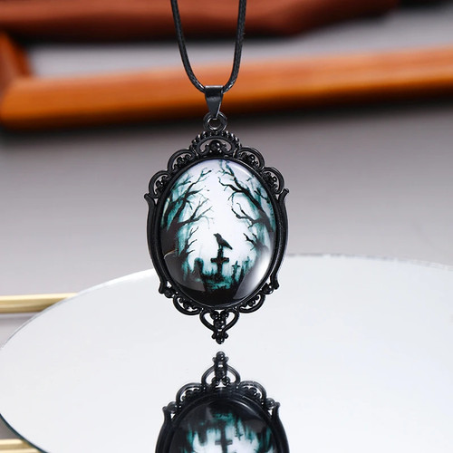 Gothic vampire cameo pendant - vampire,