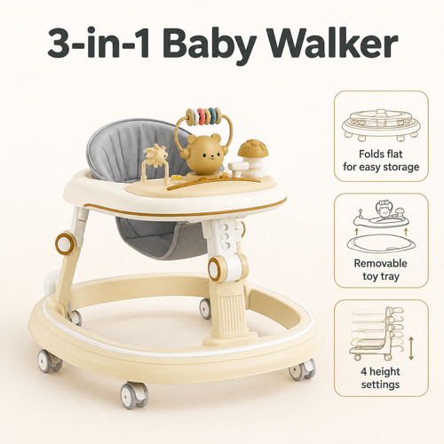 Baby walker foldable - 3-in-1,