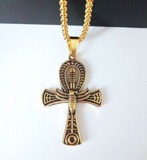 Ancient Egyptian Coptic Ankh Cross Pendant Stainless Steel 24" Chain *UK Seller*