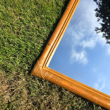 Vintage Bamboo Wall Mirror Mid Century Boho Tiki Bohemian Cottage 47 X 60 Cm