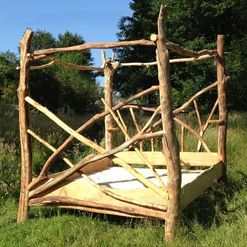 Handcrafted rustic canopy - handcrafted, bed