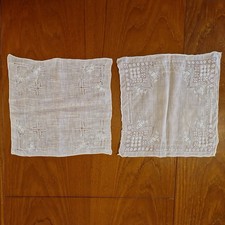 2 Fine Cotton White Vintage Ladies Hankies  No7