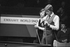 Alex Higgins, left, and Steve