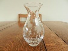 Stuart crystal Fuchsia design etched vase Signed