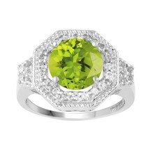 3.25Ctw Round Cut Natural Peridot 14k White Gold Plated 925 Halo Engagement Ring