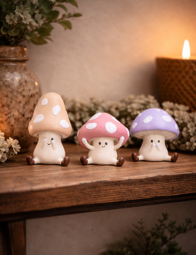 Three wise toadstool figurines - wise,