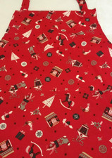 Red Christmas Adult Bib Top Apron In Red. With Rocking Horse Print - Unisex