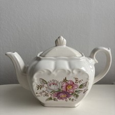 Vintage Mid Century Floral English Bone China Cubed Tea Pot, Great Condition
