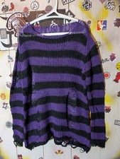 Goth Punk Rock Distressed Striped Pullover Jumper One Size