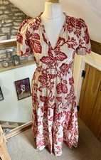 Fat Face Cream Red Aubrey Vine Floral Maxi Dress Size 8 New RRP £69 Summer