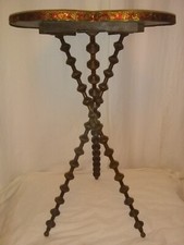 Very Rare Antique French Handmade Ebonized Wooden Spool Bobbin Table Folk Art