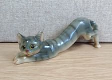 Vintage stretching grey tabby - stretching,