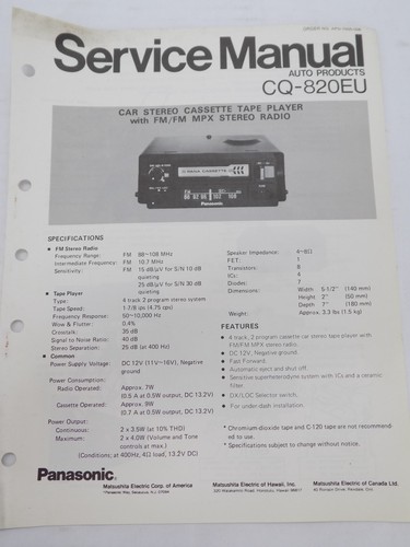 Panasonic 820eu service - cq-820eu,