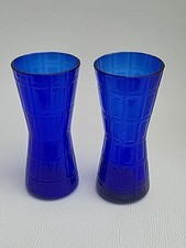 A Pair Of Alsterfors Swedish Scandinavian Cobolt Blue Glass Retro Vase 15cm Tall