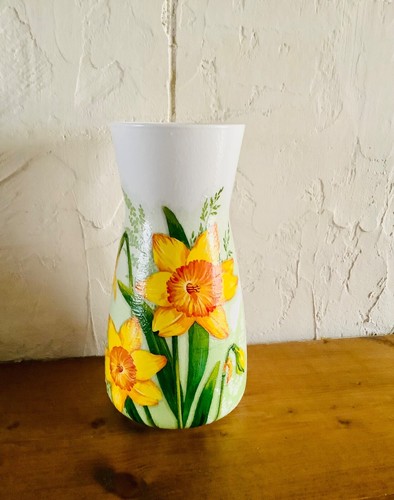Decoupage glass vase daffodil - glass,