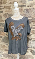 Zara Trafaluc  t-shirt top medium M falcon bird grey ladies women’s funky