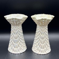 Pair of Antique Victoria Austria Lustreware Porcelain Shell Pattern Bud Vases