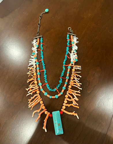 Beaded bib necklace turquoise - necklace,