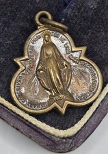 Vintage Catholic Lady Of Grace Miraculous Medal 1830 Brass Pendant Length 2.5cm