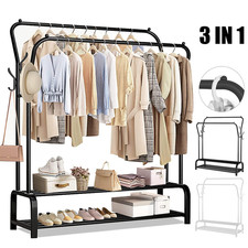 Heavy Duty Double Clothes Rail Hanging Rack Garment Display Stand Shoes Storage