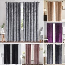 Luxury Crushed Velvet Curtains Pair Fully Lined Eyelet Ring Top Ready Made