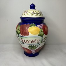Biscotti/Cookie Ginger Jar Brightly Colored Fruit Motifs Hand Painted
