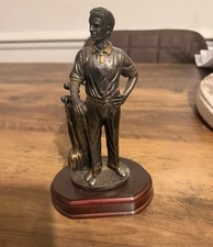 Vintage Golf Trophy Figurine – Bronze Effect Golfer Statue on Wooden Base