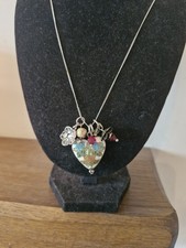 Cloisonne Enamelheart And Beaded Pendant Necklace