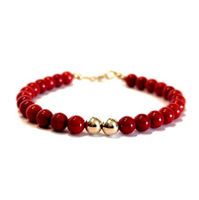 9ct gold red coral bracelet - gold,