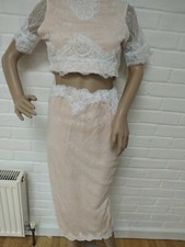 Ladies party prom OH Polly Boutique 2 Piece BEIGE LACE Dress size 12