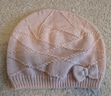 H&M Baby Girls Dusky Pink Bow Knitted Beanie Turban Hat 6-12 Month