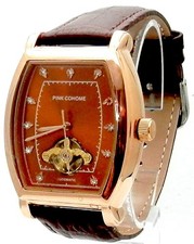New Pink Cohome Red Dial Automatic Mechanical Tourbillon Rectangle Watch PC003B-