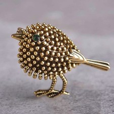 Beautiful Antique Stylish Vintage GOLD Robin BIRD Brooch Animal PIN Jewellery