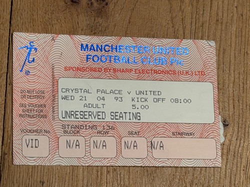 Ticket 1992 crystal palace - 1992/93,