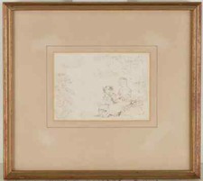 Kate Greenaway, Wonderful ORIGINAL Pen & Ink Drawing of a Lady & Baby PROVENANCE