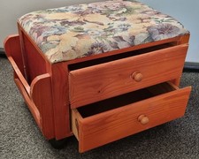 Vintage Foot Stool Sewing Box, castors Pattern Or Magazine Rack Retro 2 Drawers