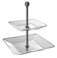 2 Tier Glass Cake Stand Cupcake Biscuit Food Display Platter Dessert Serving