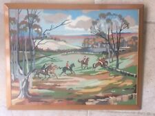 Fox Hunting Oil Painting Village Mid Century Landscape Coastal Countryside Scene