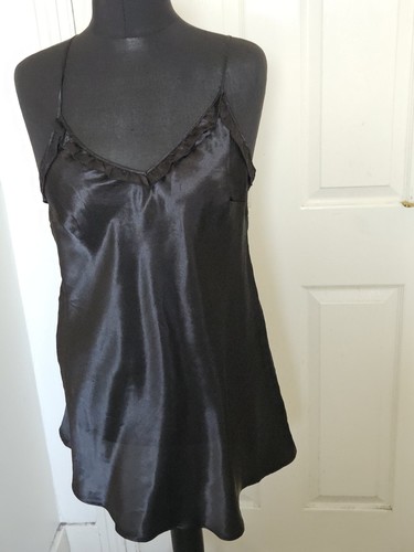 Black satin mini slip - black, dress