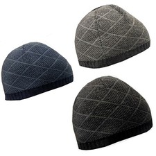 Mens Plain Beanie Hat Thermal Rib Knitted Winter Beni Hats Warm Check Design
