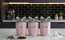 Tea Coffee Sugar Jar Black Chrome Bow Storage Set Ceramic Air Tight Canisters UK