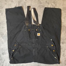 Black Carhartt dungarees 90s vintage double knee mens denim size 40 X 30 R01 BLK