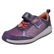 Girls Clarks Unicorn Detail Hook and Loop Trainers 'Aquatic Brill'