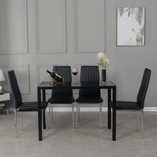 Black/Grey Dining Table and 4 Padded Chairs Chrome Legs Set Home Furniture