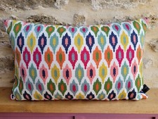 GP & J Baker Embroidered Linen Diamond ikat & Teal Velvet Fabric Cushion Cover